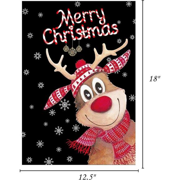 Seasonal Garden Flag 12x18 Christmas Elk Smiling Snowflakes Merry Christmas - Picture 2 of 6